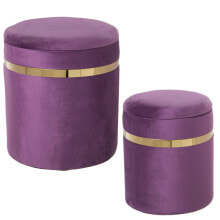 Pouffe Alexandra House Living Violet Golden Velvet Wood Set 2 Pieces