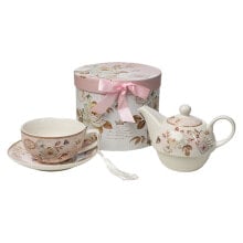 Set of Mugs with Saucers Romimex Pink Ceramic 17 x 20 x 17 cm