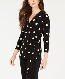 Anne Klein petite Dot-Print Side-Tie Top