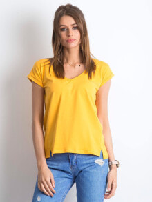 Женская футболка свободного кроя с V-образным вырезом желтая Factory Price