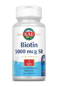 Витамины группы В KAL Biotin Sustained Release Биотин для здоровья волос и ногтей 5000 мкг 60 таблеток