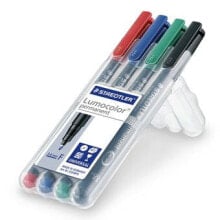 Staedtler Lumocolor 318 WP4 перманентная маркер Черный, Синий, Зеленый, Красный Тонкий наконечник 4 шт