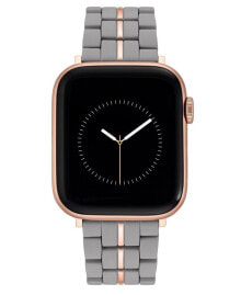 Women's Light Pink Rubberized Link Bracelet with Gold-Tone Center Line and Gold-Tone Stainless Steel Adaptors Compatible with 38mm, 40mm and 41mm Apple Watch