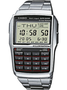 Мужские наручные электронные часы с серебряным браслетом CASIO DBC-32D-1AES Collection data-bank 37mm