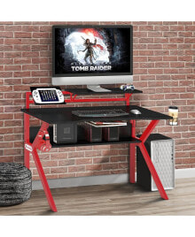 Simplie Fun pVC Coated Ergonomic Metal Frame Gaming Desk, Black and Red