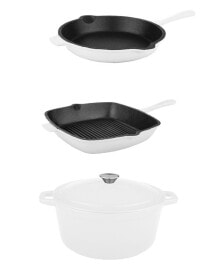 BergHOFF neo Cast Iron Fry Pan, Grill Pan and 5 Quart Covered Dutch Oven, Set of 3