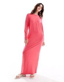 ASOS DESIGN long sleeve maxi t-shirt dress in pink купить онлайн