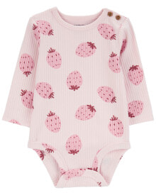 Baby Strawberry Ribbed Long-Sleeve Bodysuit