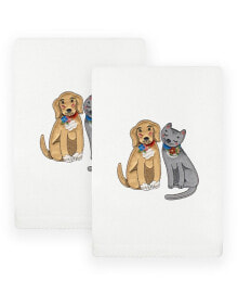 Linum Home textiles Spring Dog and Cat Embroidered Luxury 100% Turkish Cotton Hand Towels, Set of 2, 30
