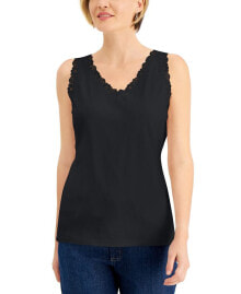 Женские блузки и кофточки cotton Scalloped-Lace Tank Top, Created for Macy's