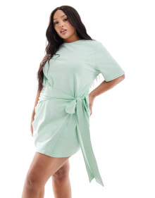 Купить черные женские мини-платья In The Style Plus: In The Style Plus exclusive wrap tie side mini t-shirt dress in sage