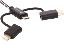 Кабели для зарядки, компьютерные разъемы и переходники sandberg 3in1 Lightning+MicroUSB+USB-C 1m USB кабель 441-01