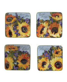 Certified International sunflower Bouquet Set of 4 Canape Plates, 6