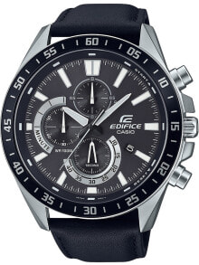 Мужские наручные часы с черным кожаным ремешком Casio EFV-620L-1AVUEF Edifice Herren 48mm 10ATM