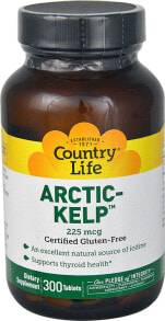 Витамины и БАДы для нормализации гормонального фона country Life Arctic-Kelp Арктические бурые водоросли для здоровья щитовидной железы  225 мкг  300 таблеток