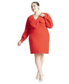 ELOQUII plus Size Bow Sweater Mini Dress - 22/24, Carmine Red