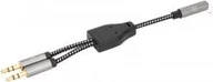Manhattan Headset Adapter Cable with Stereo Audio Y-Splitter - 3.5mm - Aux - 15cm - Female/2x Male - Splits Single Headset Plug into Microphone and Audio Plugs - Slim Design - Black/Silver - Gold plated contacts and pure oxygen-free copper wire - Lifetime