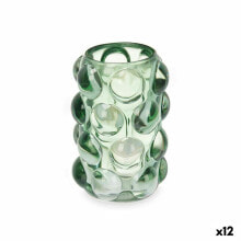 Candleholder Microbeads Green Crystal 8,4 x 12,5 x 8,4 cm (12 Units)