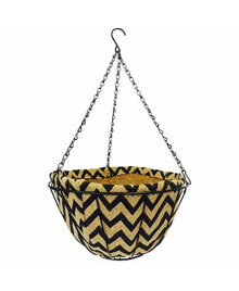 Hanging Basket with Jute Coco Liner, Black Wave 14