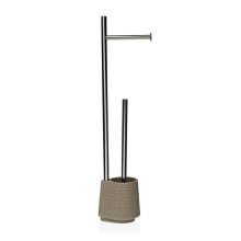 Toilet Paper Holder with Brush Stand Versa Beige Resin Steel Chic 58 cm