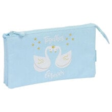 SAFTA Triple Glowlab Swans Pencil Case