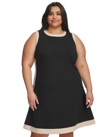 DKNY plus Size Contrast-Trim Sleeveless Dress