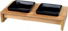 Миски Trixie Zestaw misek , ceramiczno/drewniany, 2 × 0.2 l, 28 × 5 × 15 cm, miski: czarne
