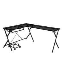 Simplie Fun darzenus Computer Desk in Black Glass & Black Finish OF