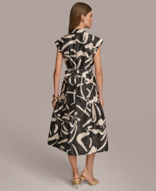 Donna Karan women's Printed V-Neck A-Line Midi Dress