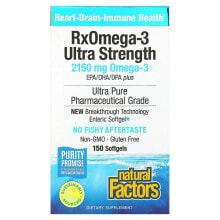 Рыбий жир и Омега 3, 6, 9 natural Factors, Ultra Strength RxOmega-3, 900 мг ЭПК/ДГК, 150 мягких таблеток Enteripure