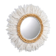 Wall mirror Romimex White Feathers 80 x 3 x 80 cm Circular