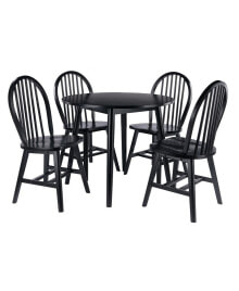 Winsome Trading moreno Drop Leaf Dining Table with Windsor Chairs, Black 5 Piece