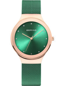 Женские наручные кварцевые часы Bering зеленые с кристаллами Swarovski
