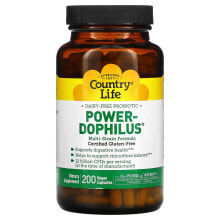 Пребиотики и пробиотики кантри Лайф, Power-Dophilus, безмолочный пробиотик, 200 веганских капсул