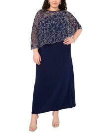 MSK plus Size Beaded Cape Gown