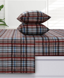 Azores Home brentwood Plaid 170-GSM Flannel Extra Deep Pocket 4 Piece Sheet Set, Full