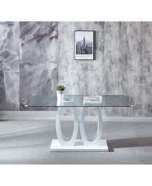 Simplie Fun contemporary Double Pedestal Dining Table, Tempered Glass Top with MDF Base