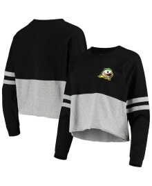 Boxercraft women's Black, Heather Gray Oregon Ducks Cropped Retro Jersey Long Sleeve T-shirt