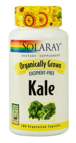 Суперфуды Solaray Organically Grown Kale Растительный порошок из листьев капусты 100 растительных капсул