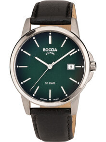 Мужские наручные часы с черным кожаным ремешком Boccia 3633-02 mens watch titanium 40mm 10ATM