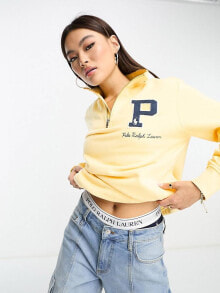 Женские свитшоты polo Ralph Lauren x ASOS exclusive collab half zip sweatshirt in yellow with logo and back logo