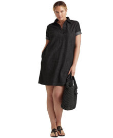 Lauren Ralph Lauren women's Plus Size Short-Sleeve Denim Cotton Shift Dress