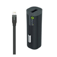 MUVIT Car Charger USB 1A With USB/Lightning MFI Cable 1m Pack