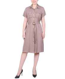 NY Collection petite Short Sleeve Belted Utility Style Dress