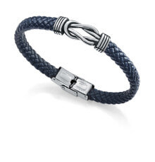 Мужской кожаный браслет синий плетеный  Мужской кожаный браслет со стальным орнаментом Beat 1304P01013