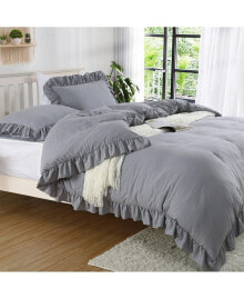 CAROMIO soft Washed Microfiber Ruffle Duvet Cover Set, Queen