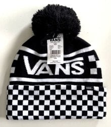 Купить женские головные уборы Vans: VANS Off The Wall SPIRIT POM BEANIE Checkerboard Cuff BLACKOUT WHITE Adult New