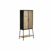 Sideboard DKD Home Decor Black Natural Metal Rattan 65 x 35 x 130,5 cm