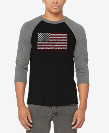 LA Pop Art men's Raglan Baseball 3/4 Sleeve 50 States USA Flag Word Art T-shirt