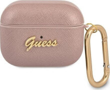 Guess Etui ochronne GUAPSASMP Saffiano Script Metal Collection do AirPods Pro różowe